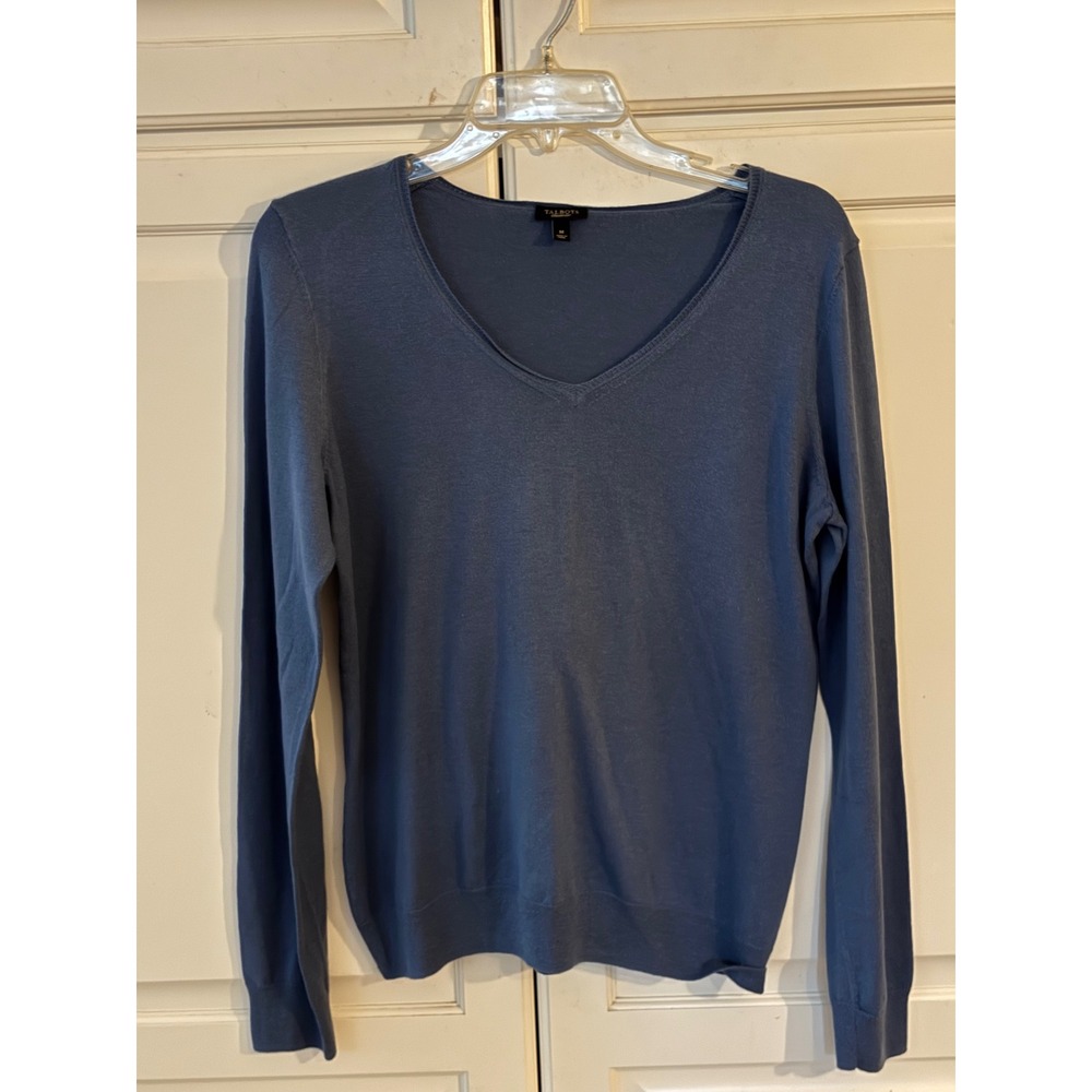 Talbots Womens Blue‎ Pima Cotton Cashmere V-Neck Sweater Size M CN1930